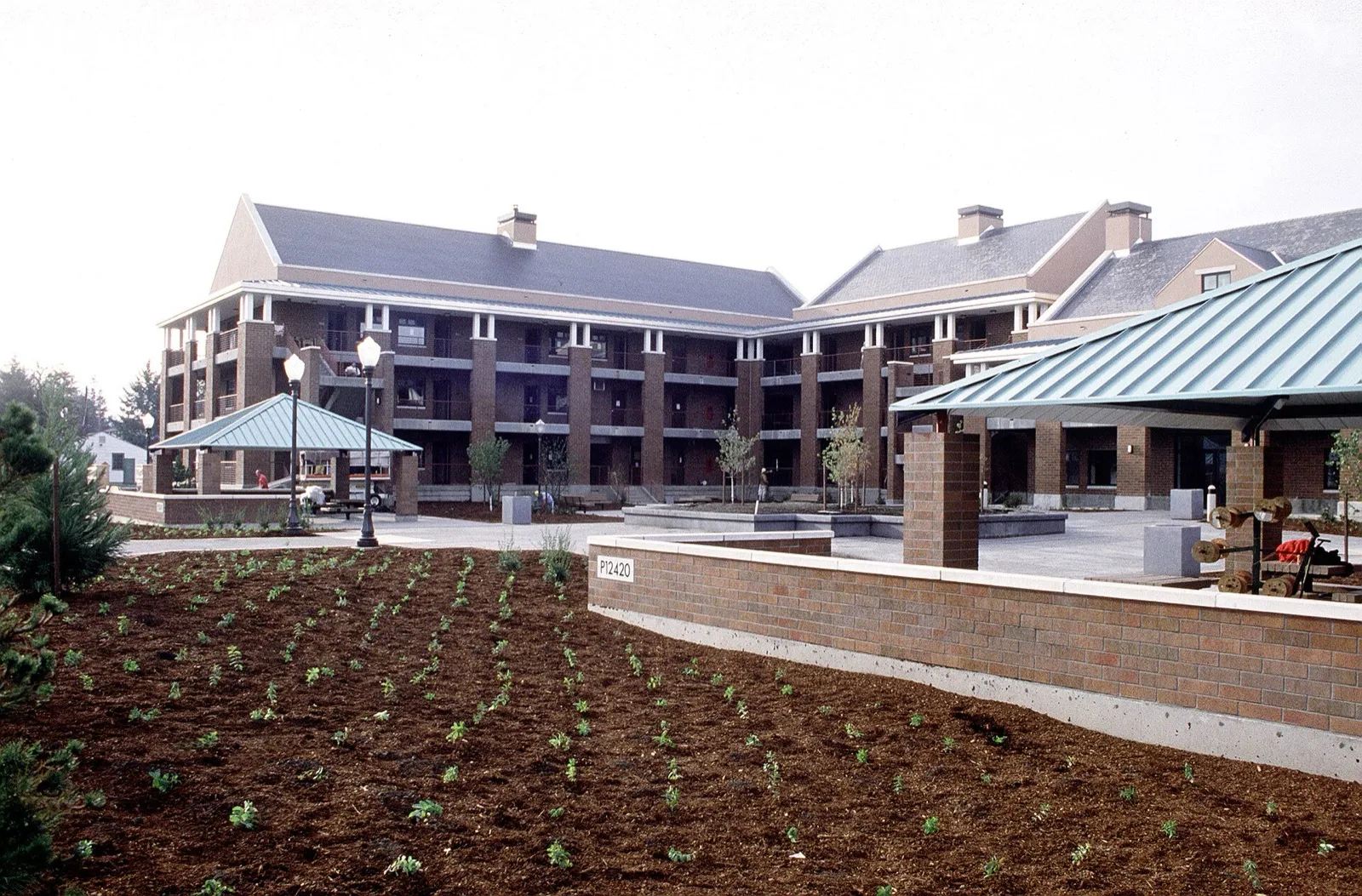Exterior of single-soldier barracks at a U.S. installation