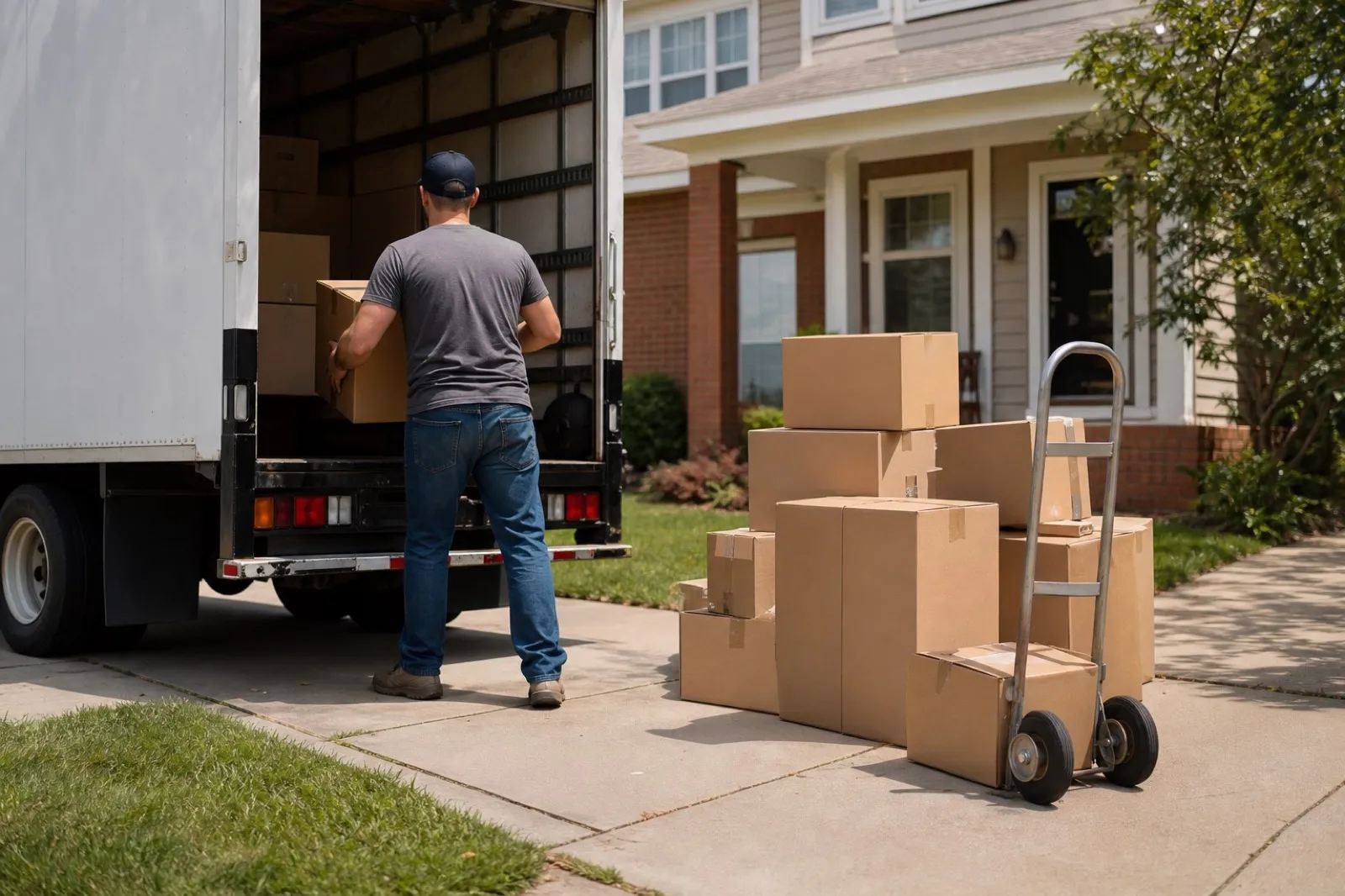 Service member unloading boxes from a moving truck during a permanent change of station