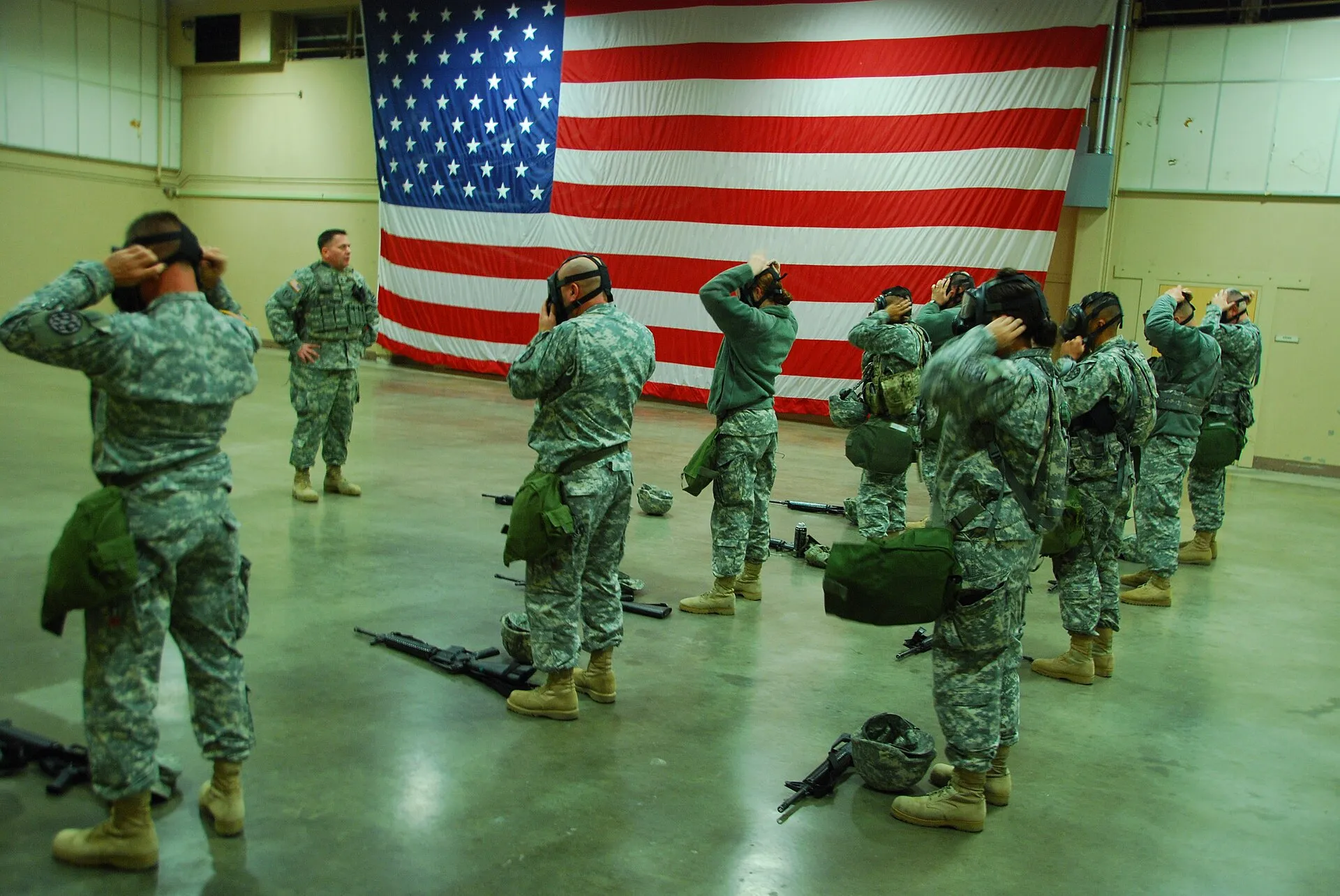 National Guard soldiers in formation during a weekend drill at an armory
