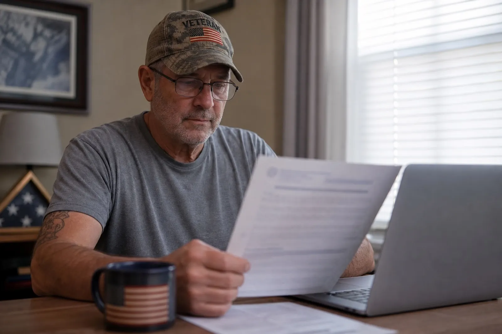 A veteran reviewing a VA disability award letter that establishes funding fee exemption
